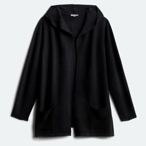 Evolution by Cyrus Sidney Ribbed Hooded Cardigan 1X Black